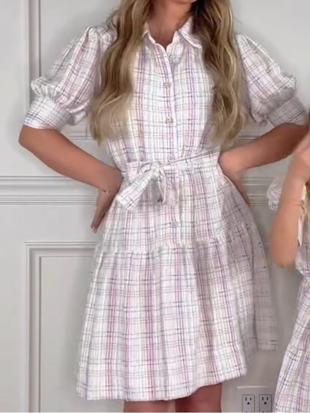 Ivy City Co. Dorothy Plaid Tweed Collared Button Shift Drop Waist Dress XS